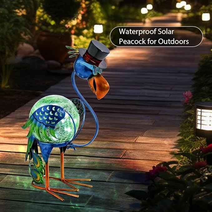 MUMTOP Peacock Solar Lights Outdoor, Solar Lantern Outdoor Decorative Waterproof LED Peacock Lights Tabletop Decorations for Patio Garden Yard Outside Decor, Peacock