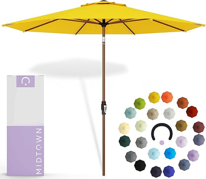 Midtown Umbrellas The Wooden 2-10 Feet Large Patio Umbrella, Terylast Sunflower Yellow Fabric, Aluminum Frame For Backyard Umbrella, Deck Umbrella, Garden Umbrella & Pool Umbrella - Wooden Pole
