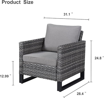 HUMMUH Outdoor Chairs PE Wicker Patio Dining Chairs Set of 2 High Back Metal Frame Porch Chairs with 4 inch Seat Cushions