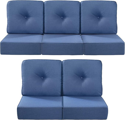 Luxury 22x24/22x25 6-Inch Outdoor Cushions for 5 Peice Patio Set - Set of 5 Outside Deep Seat Cushion for Porch Furniture Wicker Rocking Glider Loveseat Couch Sectional Sofa - Navy Blue
