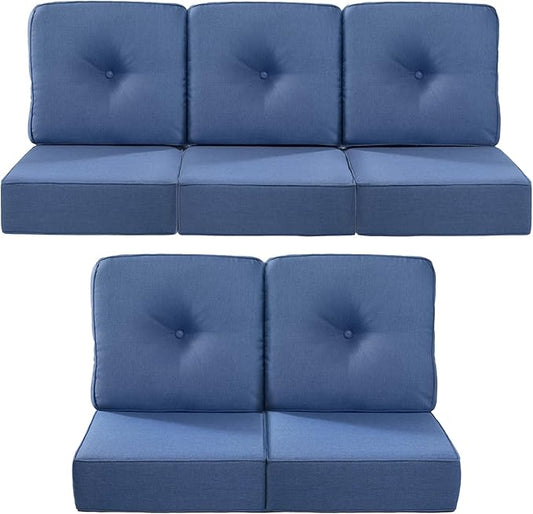 Luxury 22x24/22x25 6-Inch Outdoor Cushions for 5 Peice Patio Set - Set of 5 Outside Deep Seat Cushion for Porch Furniture Wicker Rocking Glider Loveseat Couch Sectional Sofa - Navy Blue