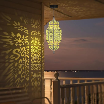 18 Inch High Large Hanging Solar Lights Outdoor Garden Decor, Decorative Waterproof Plastic Moroccan Solar Lantern Lamp, Outside Decorations for Patio Yard Porch Decor, Gardening Gifts for Women Mom