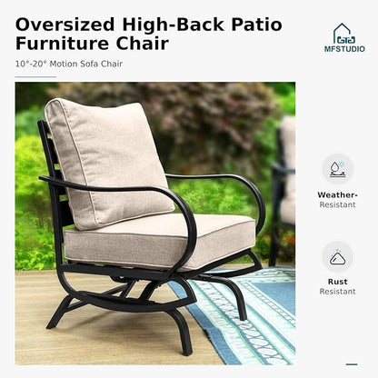 MFSTUDIO Metal Patio Conversation Sets, Outdoor Furniture Sofas Set of 2, 2 Pieces Durable Steel Frame Patio Rocking Chairs with 5.8" Beige Cushions for Patio Garden Backyard Balcony
