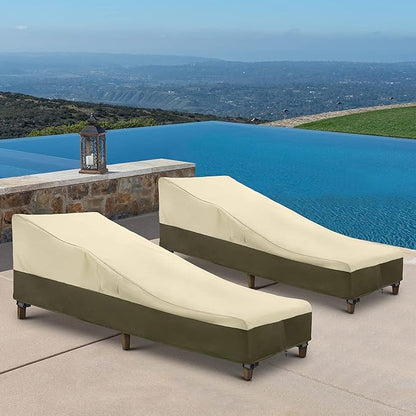 SunPatio Chaise Lounge Cover Outdoor Waterproof, Heavy Duty 2 Pack Patio Lounge Chair Cover, UV & Rip & Fade Resistant, All Weather Protection, 80W x 32D x 25H inch, Beige & Olive