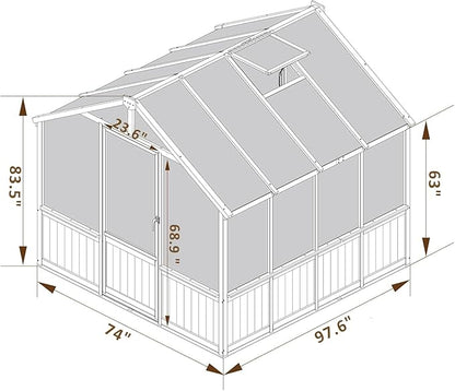 Greenhouse for Outdoor, 6x8ft-8x12ft Wooden WAK-in Greenhouse Kitwith 6MM Thick Polycarbonate Panel, Lockable Door & Adjustable Roof Vent ，Backyard Garden ﻿ (Light Mocha Brown, 6x8 FT)
