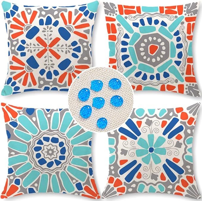 Cirzone Outdoor Pillow Covers 18x18 Set of 4 Morden Geometric Patterns Waterproof Throw Outdoor Pillows Boho Decorations for Funiture Patio Garden Home