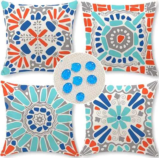 Cirzone Outdoor Pillow Covers 18x18 Set of 4 Morden Geometric Patterns Waterproof Throw Outdoor Pillows Boho Decorations for Funiture Patio Garden Home