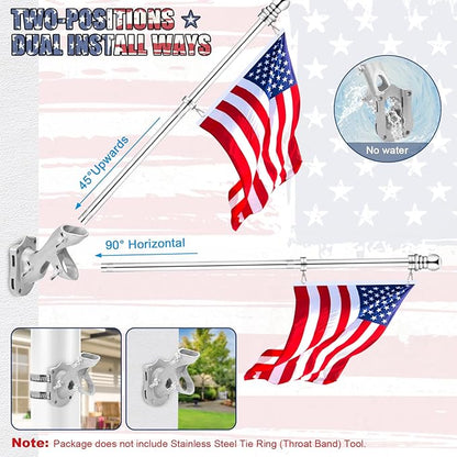 REERON Flag Pole for House, 6 FT Stainless Steel Spinning Flag Pole Kit, 1" Rustproof Porch Flagpole with 360° Tangle Free Metal Flagpole Rings & 2-Position Bracket for Outdoor Sport for 3x5 Flags