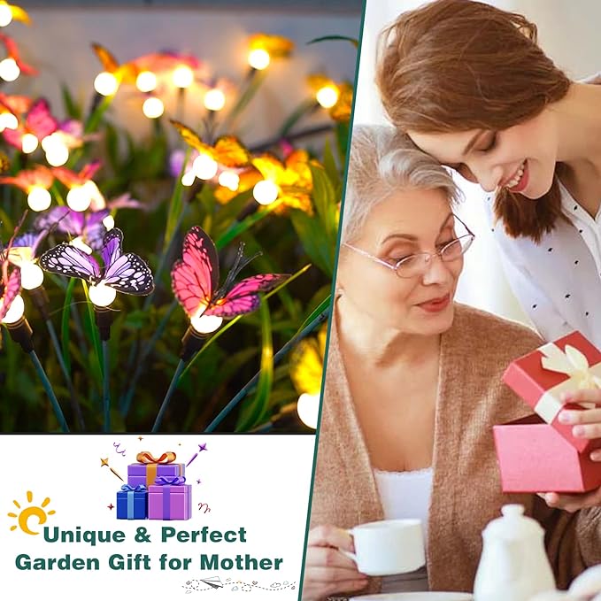 TONULAX Solar Garden Lights - Swaying Butterfly Light, Swaying in The Wind, Solar Outdoor Lights, Yard Patio Pathway Decoration, High Flexibility Iron Wire & Realistic Butterflies(4 Pack)