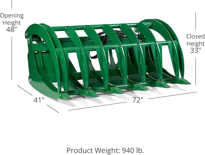 Titan Attachments Extreme Root Grapple Rake Attachment, Global Euro Connection, Heavy-Duty Rake Attachment, Twin 3,000 PSI Cylinders, Replaceable Forged Steel Teeth