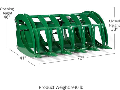 Titan Attachments Extreme Root Grapple Rake Attachment, Global Euro Connection, Heavy-Duty Rake Attachment, Twin 3,000 PSI Cylinders, Replaceable Forged Steel Teeth