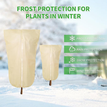 2 Pack 32"x24" Winter Plant Cover Freeze Protection Frost Cloth Blankets, 3 oz/yd² Frost Covers with Zipper Drawstring, Frost Protection Tree Cover for Outdoor Plant Cold Weather Protector
