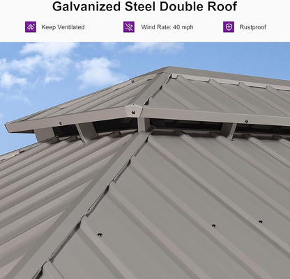 PURPLE LEAF 10' x 12' Outdoor Hardtop Gazebo, Champagne Aluminum Frame with Galvanized Steel Double Roof, Curtains and Netting for Patio Lawn and Garden