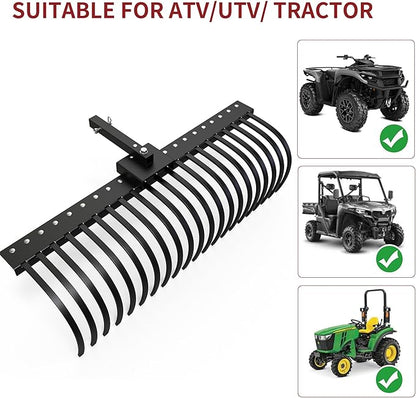 YITAMOTOR 5FT Tractors Rake 21 Pine Straw Rake Fits 2" Receiver for Lawn Tractors or ATV/UTV