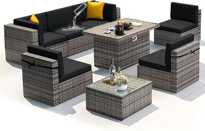 14 PCs Patio Cushion Covers for 7 PCs Outdoor Furniture Sectional Seating Sets Water Resistant Plus 2 Throw Pillows (Black, 23.6(L)*23.6(W)*4.33(T) inches)