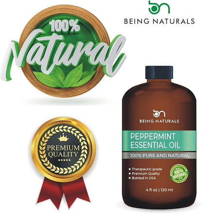 Peppermint Essential Oil - Huge 4 FL OZ - 100% Pure & Natural – Premium Natural Oil with Glass Dropper (Peppermint Oil)