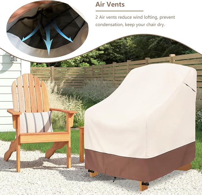 okcool Patio Adirondack Chair Cover 2 Pack,Waterproof Heavy Duty Outdoor Chair Covers,Patio Adirondack Chair Cover for Outdoor Chair,(35 W x 37 D x 36 H inches),Beige & Brown