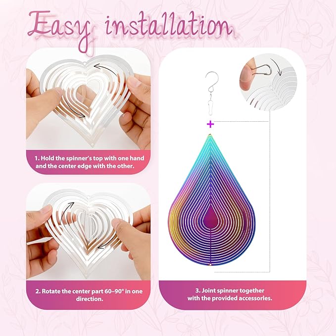 Wind Spinners Outdoor, 3D Water Droplet, Gradient Multicolor, 12 inches Stainless Steel Metal, Hanging Wind Spinners, Garden, Yard Décor, Outside, Gifts for Women Mom Wife