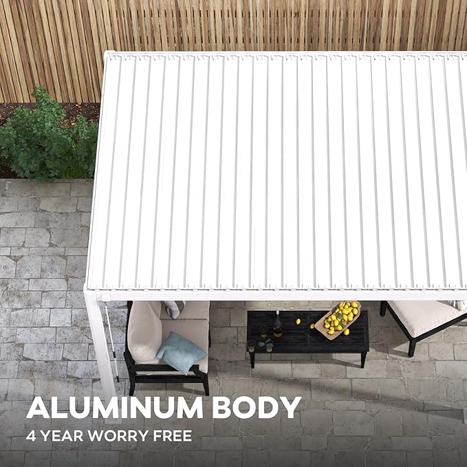 Mirador 111S Round Louvered Pergola Gazebo, 10Ft x 13Ft, Full Aluminum Frame, Adjustable Roof, Outdoor, Durable, White
