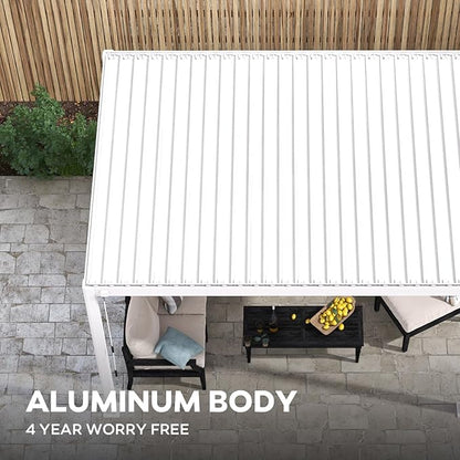 Mirador 111S Round Louvered Pergola Gazebo, 10Ft x 13Ft, Full Aluminum Frame, Adjustable Roof, Outdoor, Durable, White