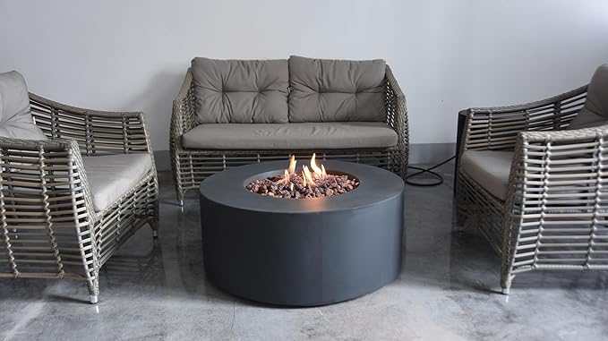 AMS Fireplace | Modeno Venice Package | Black Liquid Propane Gas Fire Pit Table for Outdoor Patio Bundle with Tank Cover, Wind Guard, and SS Burner Lid | Free Rubber Mat & Ice Bucket