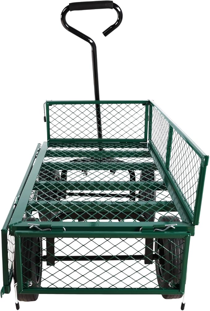 Heavy-Duty Solid Tire Garden Dump Cart - 4.86 cu. ft. Yard Wagon Cart with 600 LBS Capacity & Spacious Mesh Bed (37" x 19.5") - No-Flat Tires, Utility Wagon