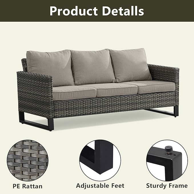 Rilyson Wicker Outdoor Patio Furniture Set - 5 Piece Patio Conversation Set with 2 Swivel Rocker Chairs,2 Rattan Ottoman and 1 Couch for Outside Porch Deck Backyard Garden(Mixed Grey/Grey)
