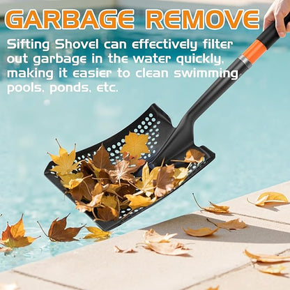 HIGHLIGHT Sifting Shovel, Heavy Duty Metal Sand Sifter for Beach, 45" Long Sifter Shovel for Beach Fun, Chicken Coop, Farm Goat Stall Sand Poop Cleaning, with Ergonomic D-Grip Handle