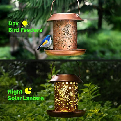 Solar Bird Feeders for Outdoors Hanging Metal Waterproof Outdoor Butterfly Lantern Bird Feeder Weather Resistant Gifts for Women Friends Lovers, Patio, Deck, Garden Christmas Decor
