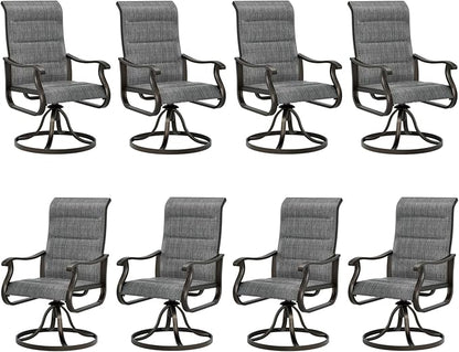 UDPATIO Patio Swivel Dining Chairs Set of 8, Outdoor Swivel Chairs High Back with All Weather Padded Textilene, Metal Rocking Frame for Lawn Garden Backyard, Dark Grey