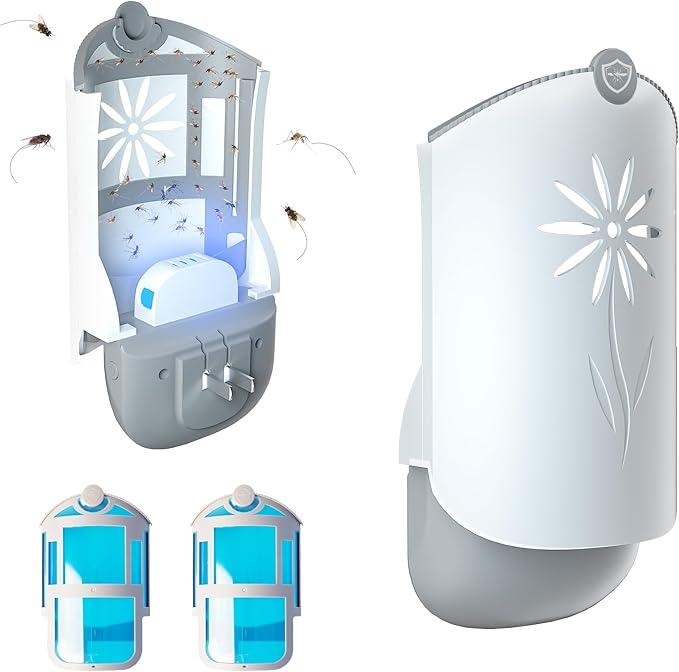 Flying Insect Trap Indoors, Gnat Killer Indoor Captures Fruit Flies, Mosquito and Gnats, Gnat Traps for House Indoor (1 Plug-in Base + 2 Cartridges)