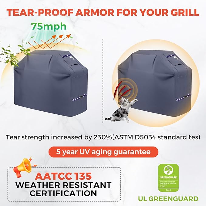 Grill Cover for Outdoor Grill 600D Heavy Duty 64Inch Waterproof,UV & Fade Resistant,BBQ Cover with Adjustable Straps,BBQ Grill Cover for Weber,Blackstone,Charbroil etc,Grey