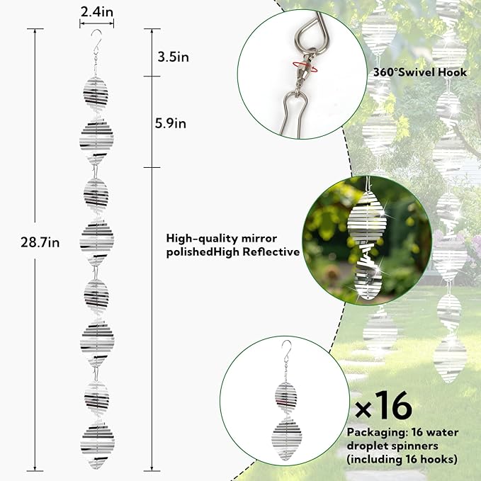 16Pack Metal Bird Reflector, Shining Windmill for Outdoor Garden Decoration, Preventing Fear Birds from Approaching Fruit Trees Outside The Courtyard Porch