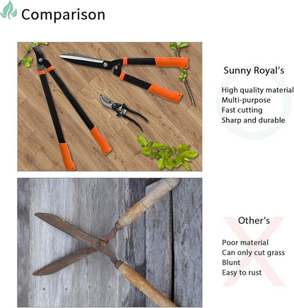 SunnyRoyal 3 pieces Garden Tools Set - Lopper & Pruning Shear & Tree Trimmer Pruner for Lawn Garden Yard Branch Cutting