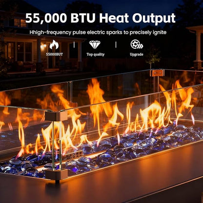 42" Propane Outdoor Fire Pit Table, 55,000 BTU Rectangular Aluminum Firepits with Tank Table and Waterproof Cover