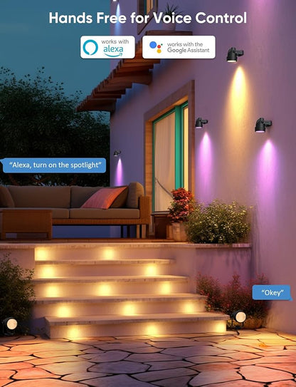 APPECK Spot Lights Outdoor, RGBW Low Voltage Landscape Lighting, Color Changing Uplighting Spotlights with App, IP65 Waterproof LED Outdoor Lights for Garden Yard Outside Decoration, 6 Pack