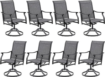 Soohow Swivel Outdoor Dining Chairs Set of 8, Patio Swivel Dining Chair with Textilene Fabric, Outdoor Metal Armchair All Weather Resistant, Ergonomic Comfort, Perfect for Patio, Backyard, Balcony