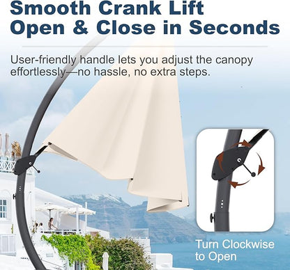11FT Cantilever Umbrella with Base Large Curvy Outdoor Aluminum Offset Umbrella w/ 360° Rotation, UV Resistant Canopy for Patio, Garden, Backyard, Beige