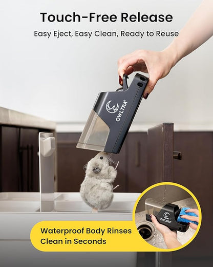 OWLTRA in-/Outdoor Safe Extra Large Plastic Tunnel Snap Rat Trap 2PCS, Instant Kill Rodent Snap Trap with Clear Tunnel Entry, Touch-Free Release, and Powerful Snap, Black