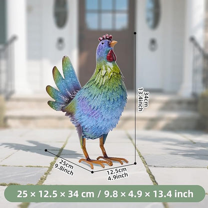 13.4" Metal Blue Chicken Garden Sculptures & Statues for Outdoor Garden Decorations ,Hen Statue for Home Decor, Gradient Impressionist Colors, Handmade Gift for Grandma, Gardener Christmas Holiday