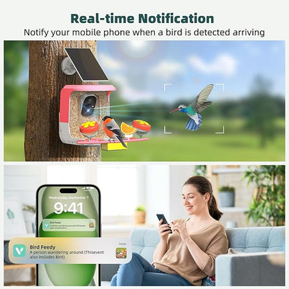 Smart Bird Feeder with Camera Solar Powered - 2K HD Live Video Camera AI Identify Birds, Visible Window Auto Capture& Motion Detection -Instant Arrival Alerts, Birds Lover Gifts