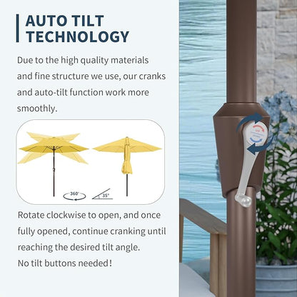 PatioKingdom Auto-Tilt 9FT Patio Umbrella Outdoor with 8 Sturdy Fiberglass Ribs,Market Table Umbrella for Pool,Backyard,Deck and Garden