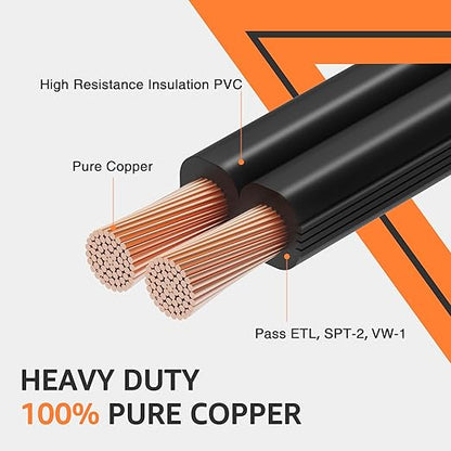 SUNVIE 100FT 14 Gauge Low Voltage Wire 14/2 Low Voltage Landscape Wire, 14 Gauge Stranded Copper Wire Direct Burial Lamp Wire 14 AWG 2 Conductor Electric Wire for Landscape Lighting, ETL Listed