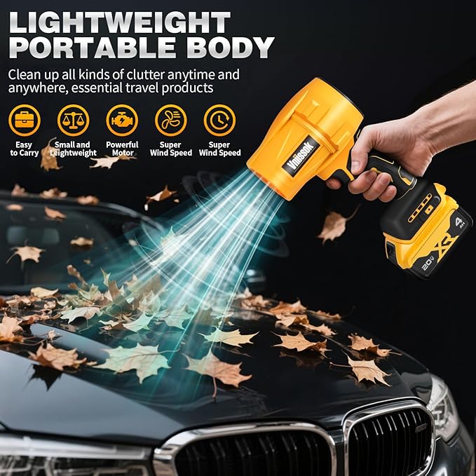 Electric Cordless Leaf Blower Dust Blower for DEWALT 20V Battery, High-Speed Motor Handheld Jet Fan Air Blower for Patio Cleaning, Lawn Care, Blowing Leaves and Dust (Brushed Leaf Blower)