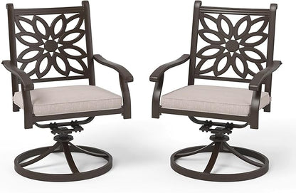 PHI VILLA Cast Aluminum Outdoor Patio Swivel Dining Chairs, Extra Wide Armrest Chairs with Seat Cushion, Casting Aluminum Back for All Weather, Set of 2