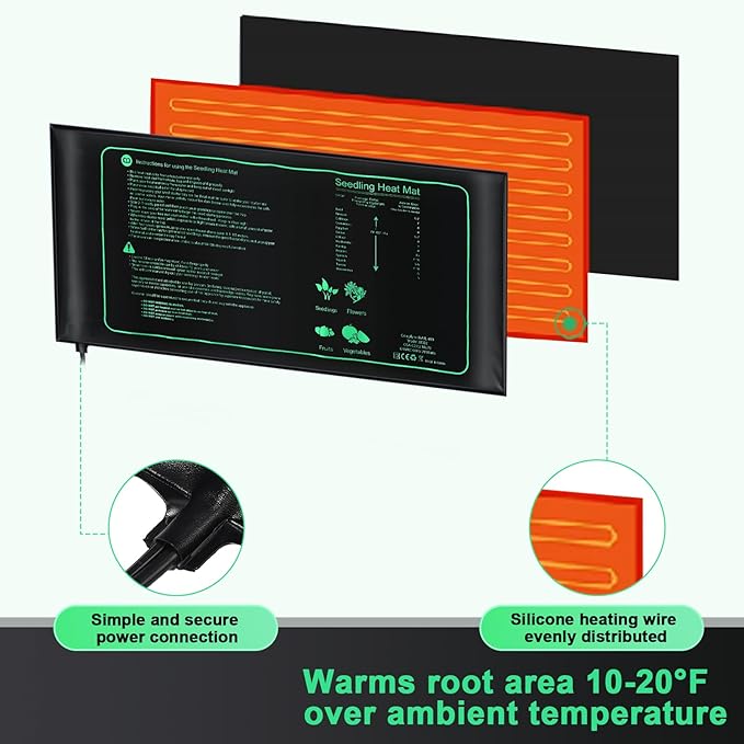 ROCEEI 10 Pack Durable Seedling Heat Mat 10 x 20.75 Waterproof Plant Heating Pad Warm Hydroponic Grow Mat for Greenhouse Grow Seed Starting Plant Germination