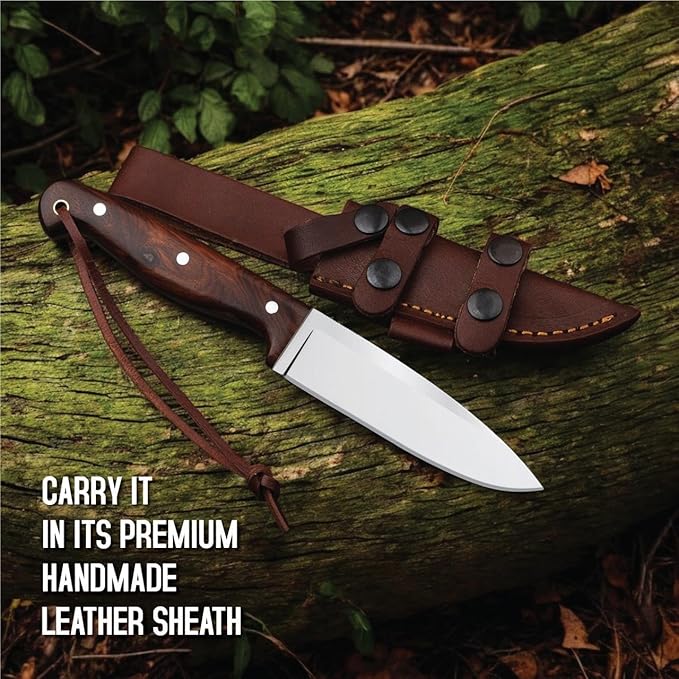 H & H BLADES Handmade D2 Steel Skinning Knife With Leather Sheath-10 Fixed Blade Hunting Knife Best For Bushcraft, Survival,Camping,Fishing and Outdoor Activities-Collector Hunter Men Gifts