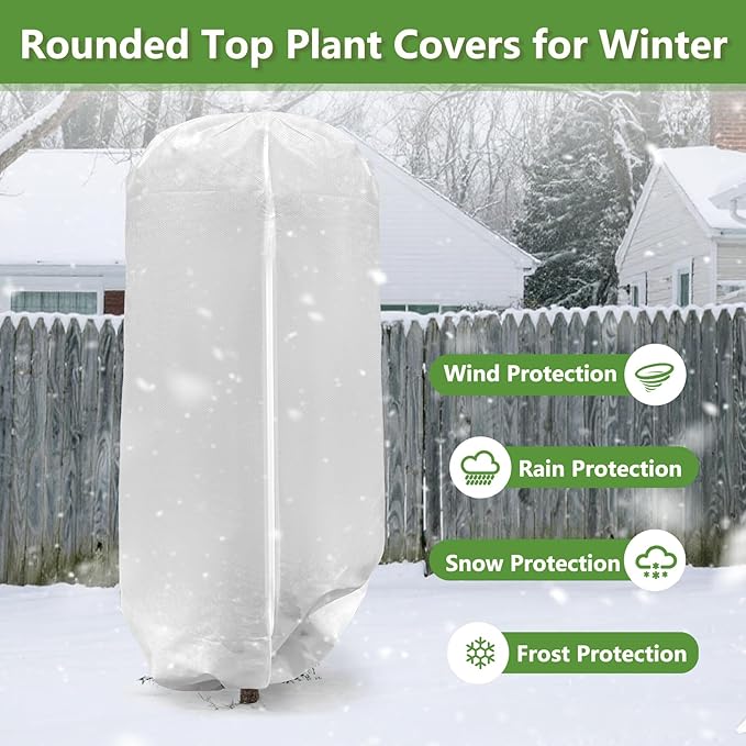2 Pack Rounded Top Plant Covers Freeze Protection for Winter, Plant Covers for Winter, 47" X 72" Tree Frost Protection Blankets Outdoor With Zipper/Drawstring, for Shrub Bush Fruit Tree Potte(White)
