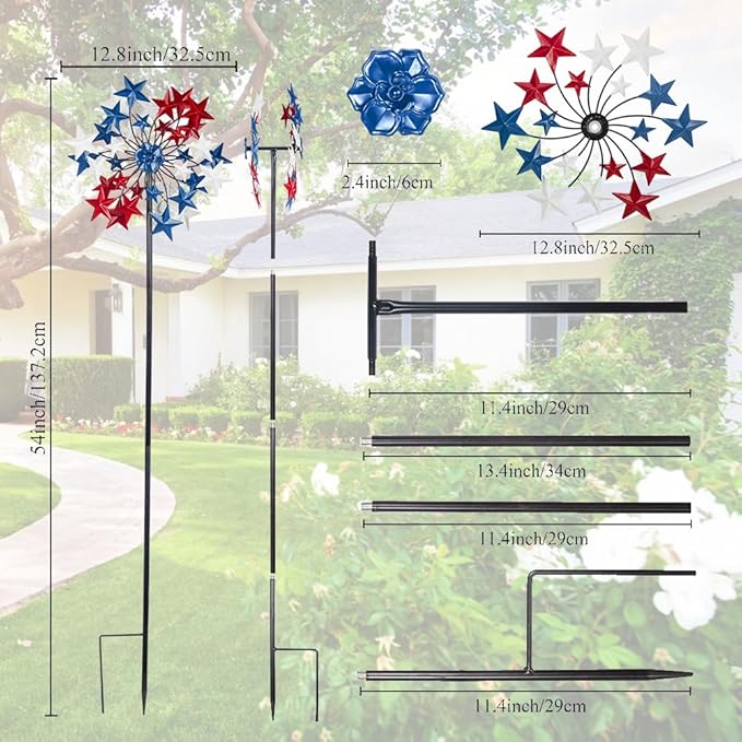 Outdoor Wind Spinner - Patriotic Metal Garden Spinners- Wind Sculptures July 4th Decorations for Garden, Yard 54 * 12.8 Inch