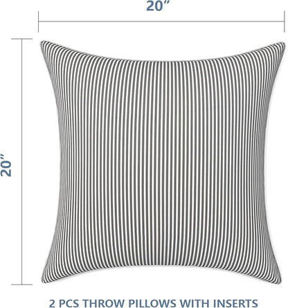 LVTXIII Outdoor Throw Pillows 20x20 Patio Waterproof Square Pillows with Piping Fade Resistant Accent Pillow for Spring Summer Garden Decoration, Set of 2, Strip Grey